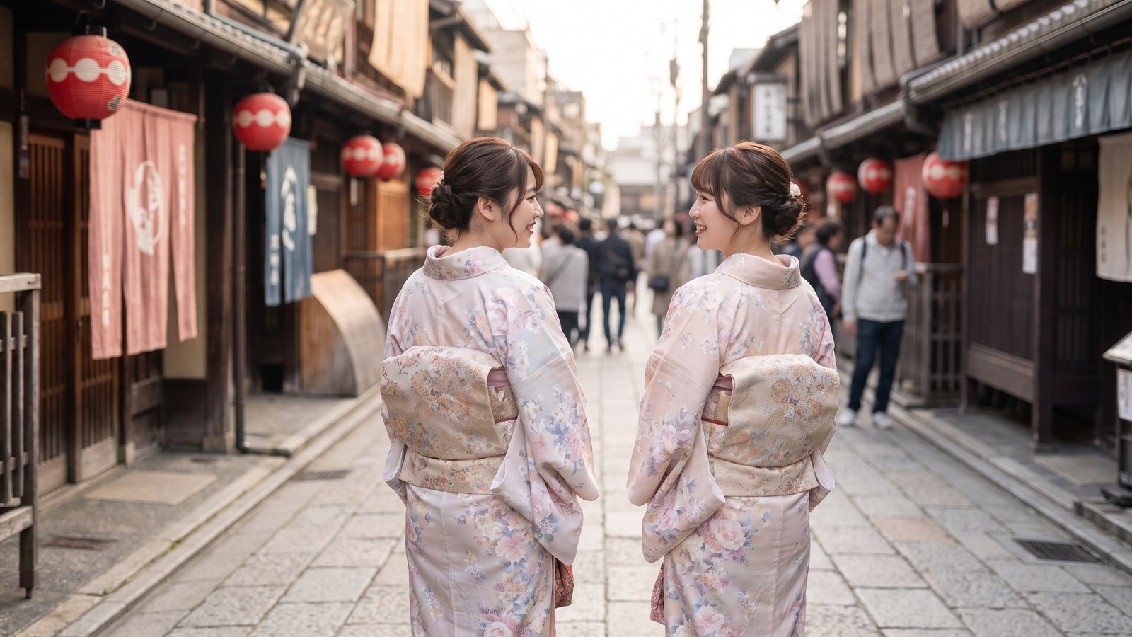 着物で街を歩く女性たち